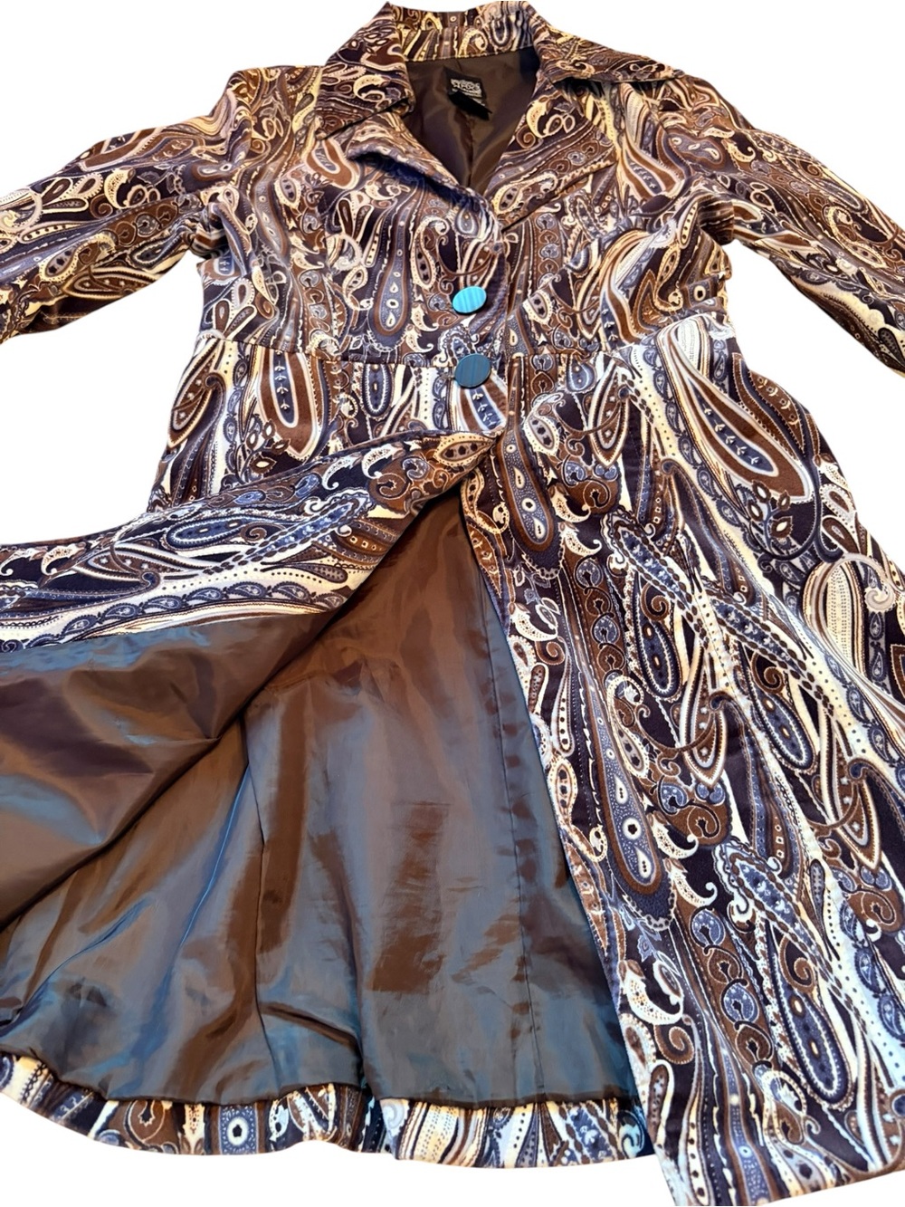 Paisley-Print Long Sleeve Fit-and-Flare Dress - Brown/White - Picture 4 of 12